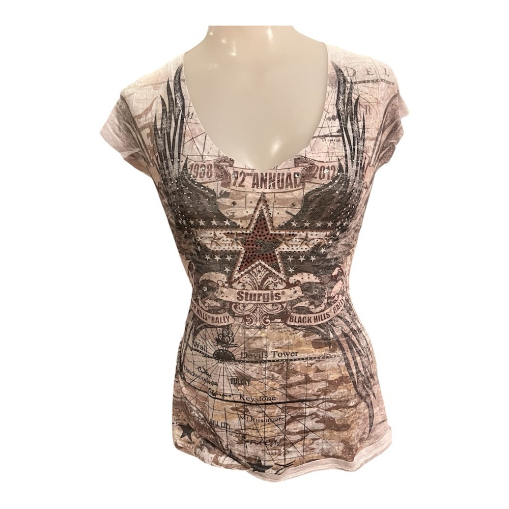 Sturgis Black Hills 72nd (2012) Rally Map Graphic V-Neck Tee size XL
